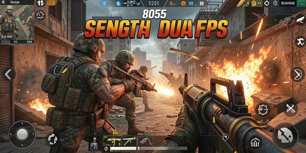 Tampilan menarik dari gameplay FPS di 8055 dengan aksi mendebarkan.