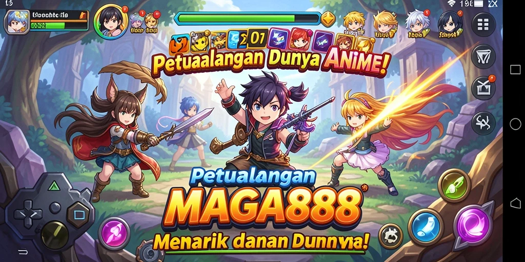 Screenshot MAGA888 menampilkan aksi karakter anime dalam pertempuran yang epik.