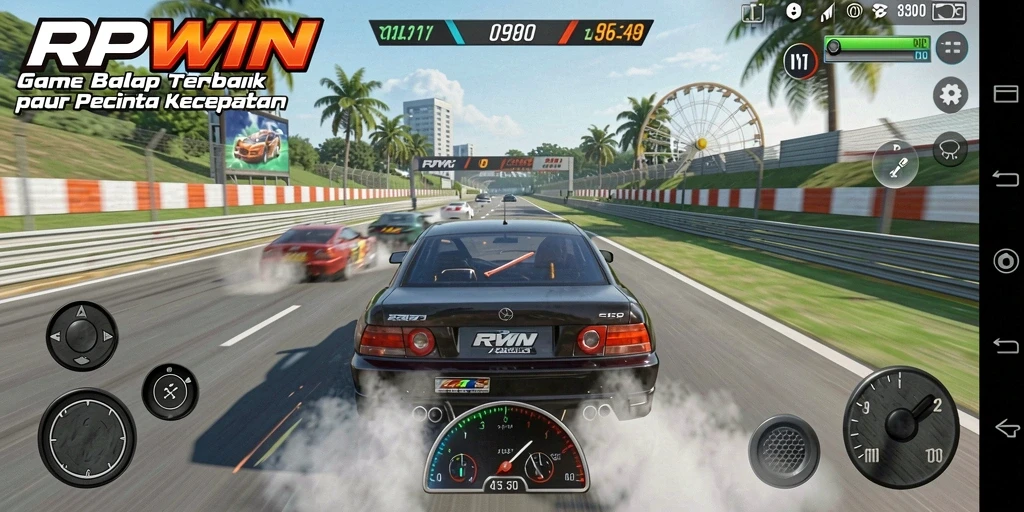 Tampilan gameplay menegangkan dalam balapan cepat RPWIN.