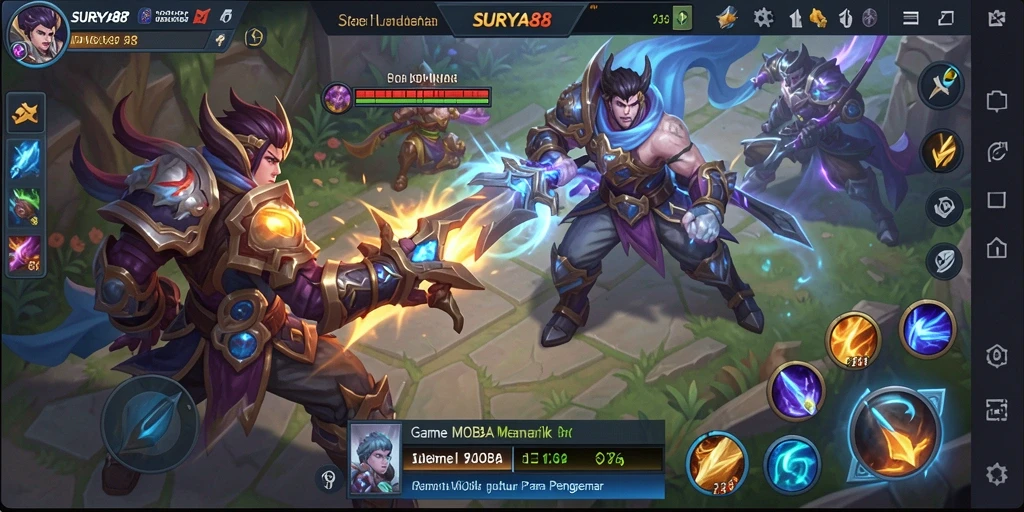 Screenshot gameplay SURYA88 yang menunjukkan pertempuran seru antar tim.