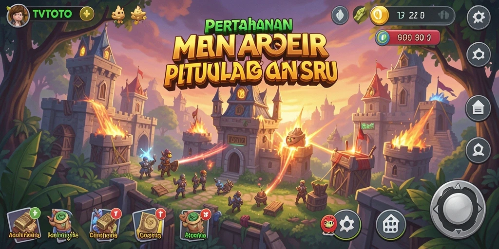 Tampilan gameplay seru TVTOTO dalam pertahanan menara.