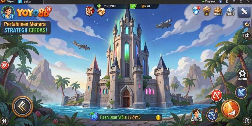 Screenshot gameplay YOYO88 menampilkan aksi Tower Defense yang intens.